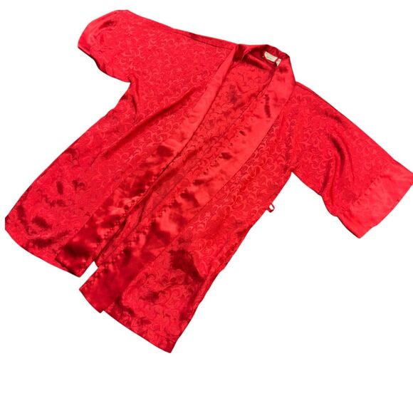Victoria's Secret Robe Women One Size Red Satin Jacquard Print Casual Open Front - Picture 2 of 9